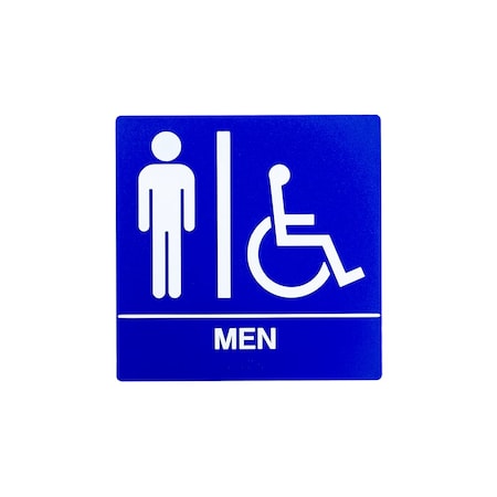 Bcf 8 x 8, Men Door Sign, Square Print, Picture, Text With Braille and Handicapped Symbol, Blue SB445-BLUE